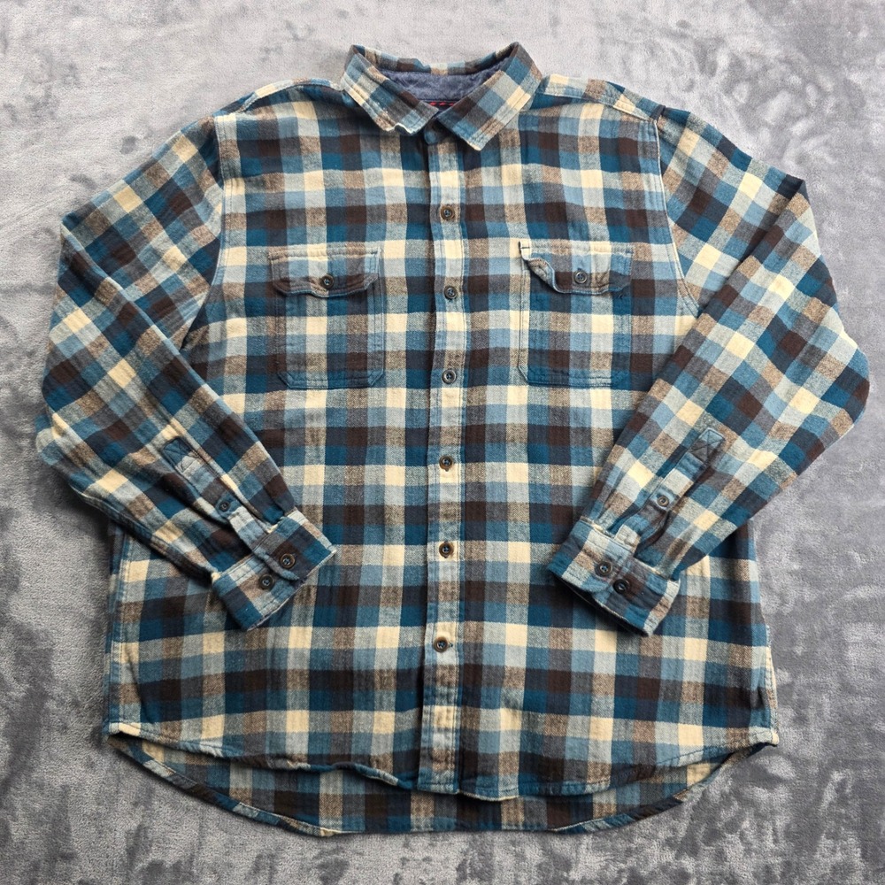 Woolrich‎ Flannel Shirt Men XL Blue Brown Plaid Long Sleeve Button Down Cotton